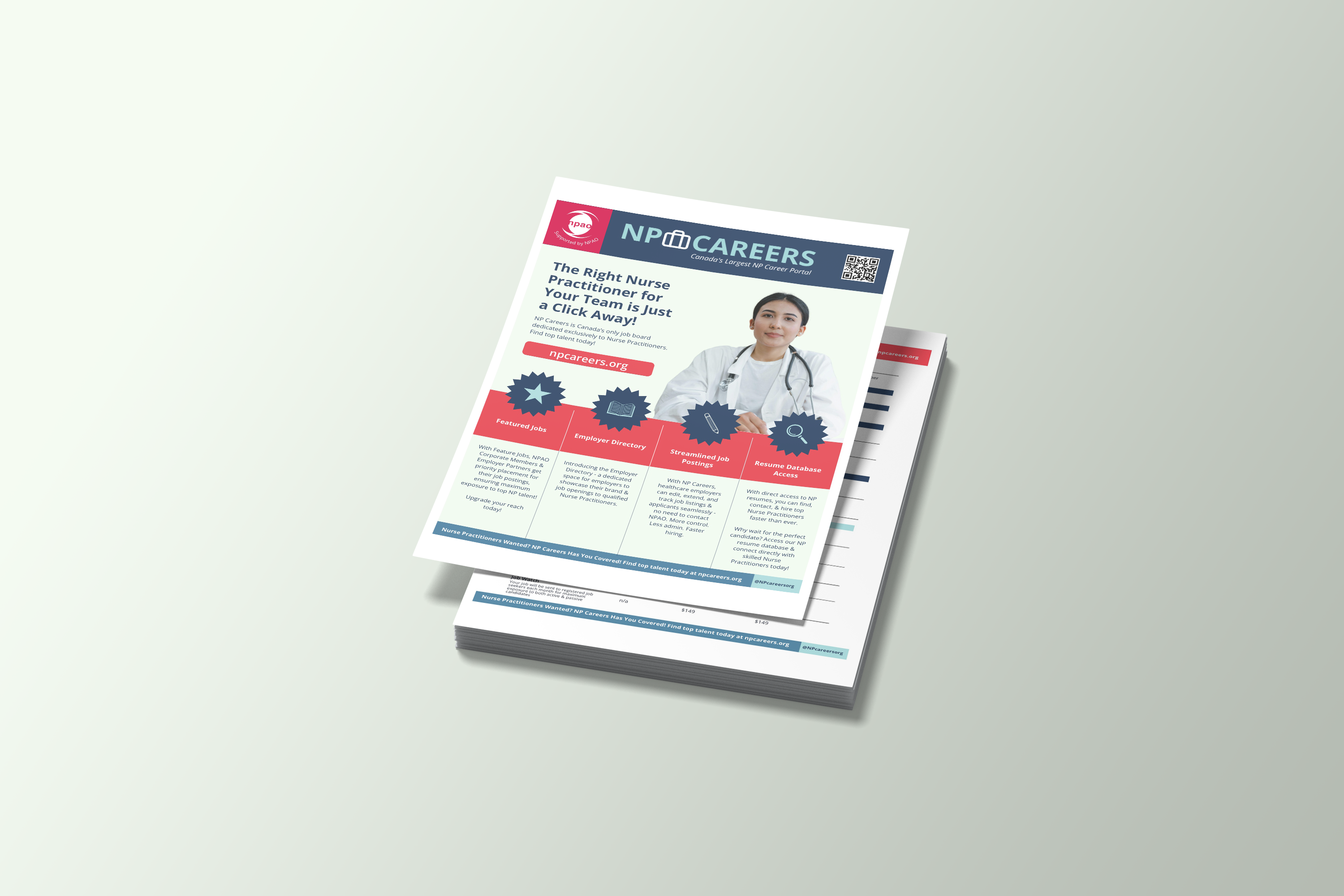Stack of NP Careers printed flyers and brochures