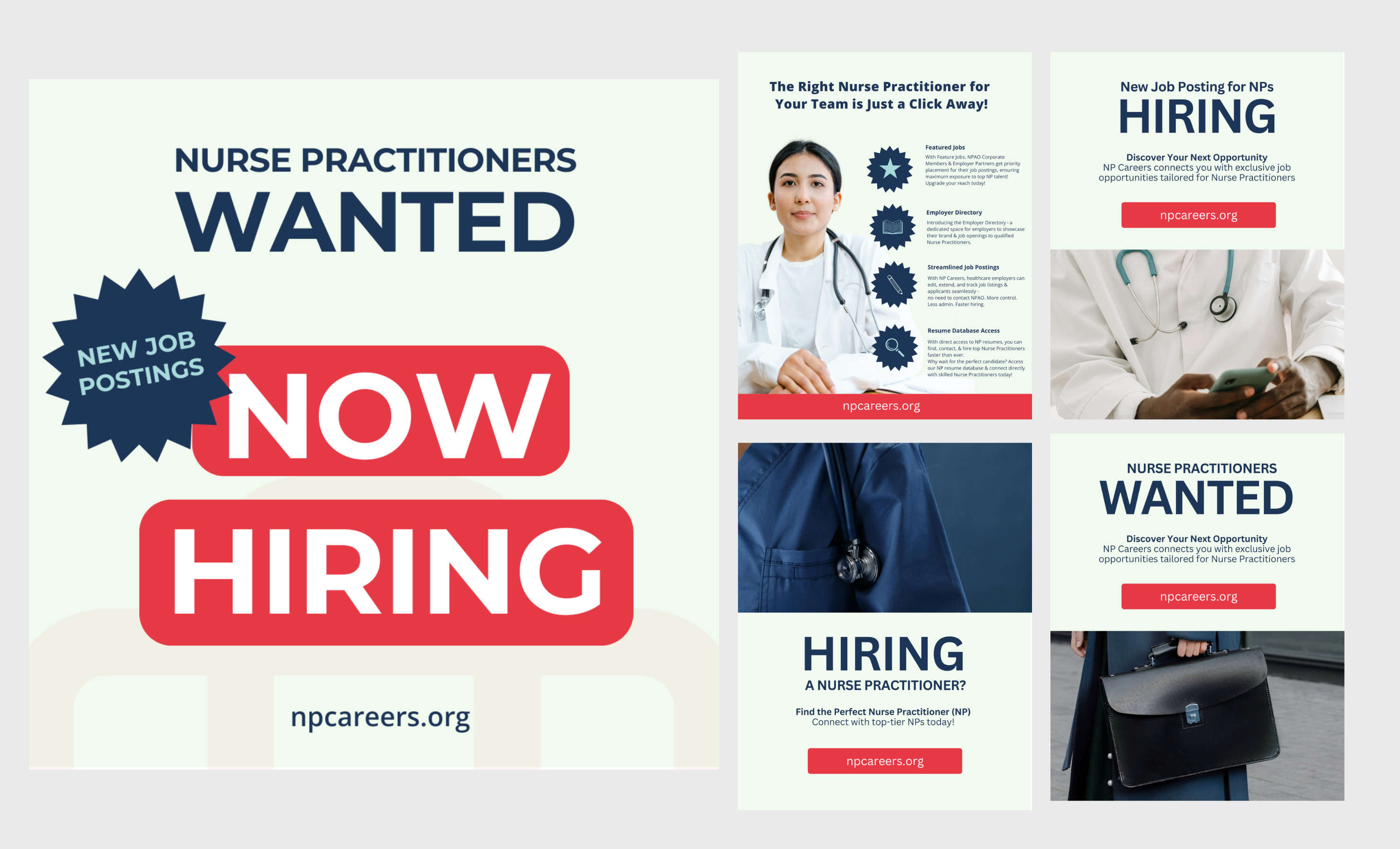 NP Careers nurse practitioner hiring campaign layouts