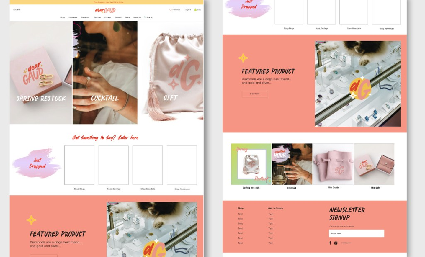 dear GAUD featured product, shop by category, and footer